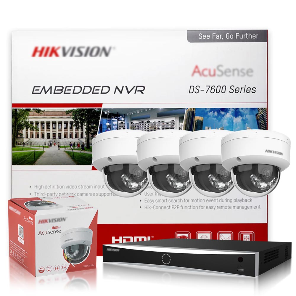 Hikvision DS-2CD2183G2-LIS2U 8MP AI PoE Dome Camera + DS-7608NXI-K2/8P 8CH PoE NVR Kit, AcuSense Human & Vehicle Detection, Smart Hybrid Light Color Night Vision, Built-in Mic, 4K Security System