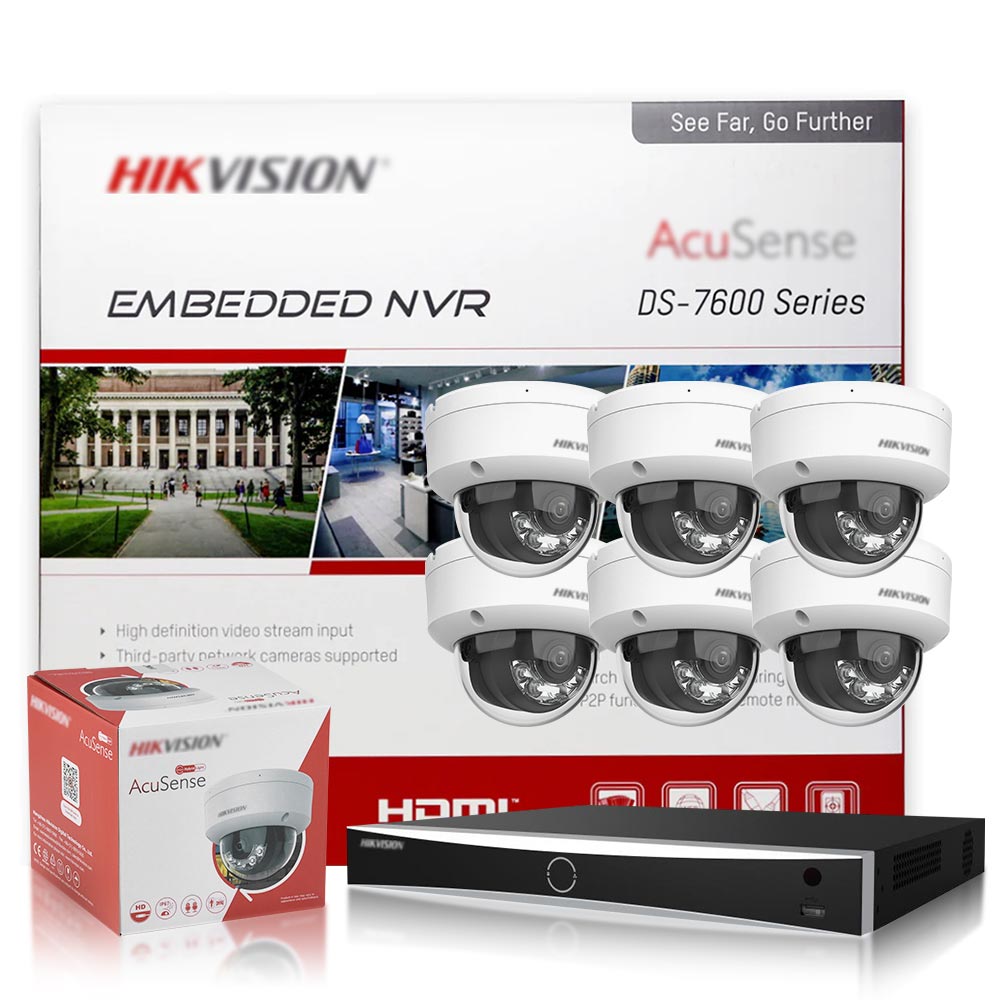 Hikvision DS-2CD2183G2-LIS2U 8MP AI PoE Dome Camera + DS-7608NXI-K2/8P 8CH PoE NVR Kit, AcuSense Human & Vehicle Detection, Smart Hybrid Light Color Night Vision, Built-in Mic, 4K Security System