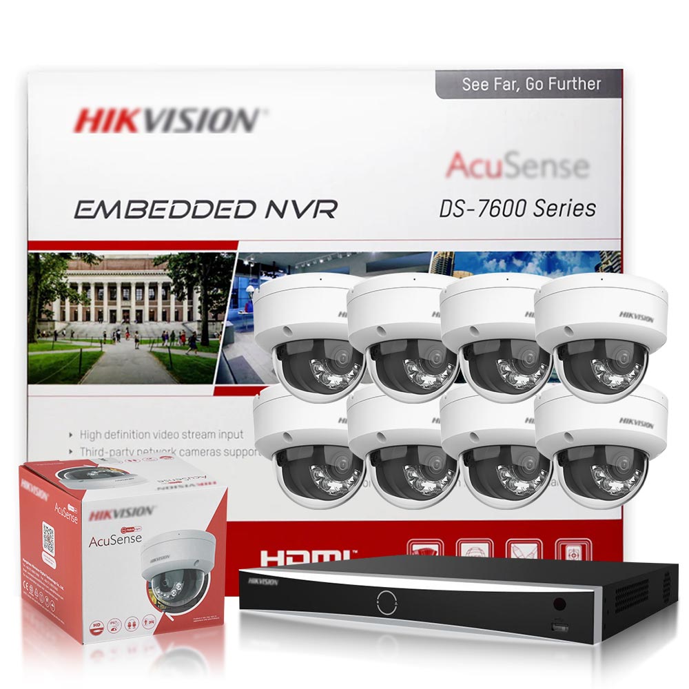 Hikvision DS-2CD2183G2-LIS2U 8MP AI PoE Dome Camera + DS-7608NXI-K2/8P 8CH PoE NVR Kit, AcuSense Human & Vehicle Detection, Smart Hybrid Light Color Night Vision, Built-in Mic, 4K Security System