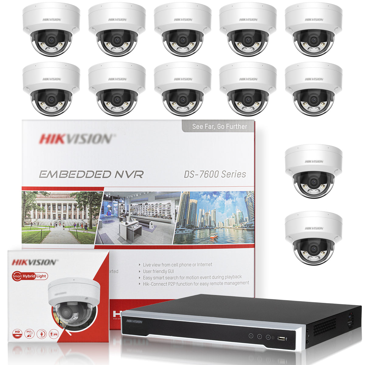Hikvision 8CH PoE Security Camera System, 4K 8MP Dome IP Cameras Outdoor, DS-7608NI-Q1/8P with 8MP DS-2CD1183G2-LIUF, Smart Hybrid Light Color Night Vision, Mic, Human Vehicle Detection, IP67, CCTV Surveillance Kit for Home Business（副本）