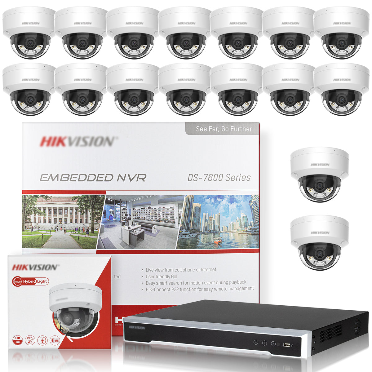 Hikvision 8CH PoE Security Camera System, 4K 8MP Dome IP Cameras Outdoor, DS-7608NI-Q1/8P with 8MP DS-2CD1183G2-LIUF, Smart Hybrid Light Color Night Vision, Mic, Human Vehicle Detection, IP67, CCTV Surveillance Kit for Home Business（副本）