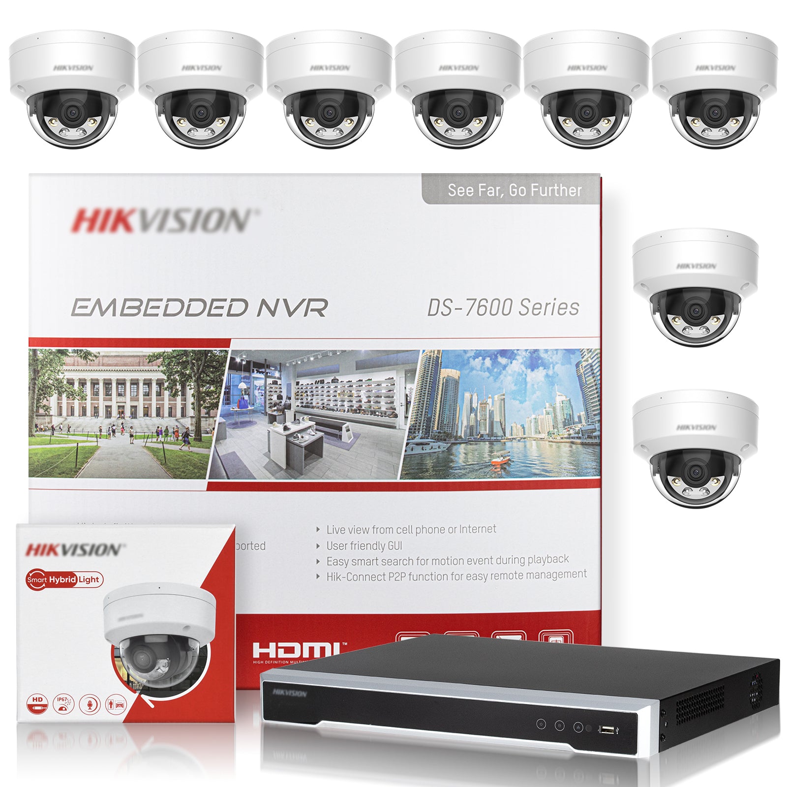 Hikvision 16ch 16POE Smart Hybrid Light IP Dome Camera System In/Outdoor 2.8mm Wide Viewing Angle Human/Vehicle Detection