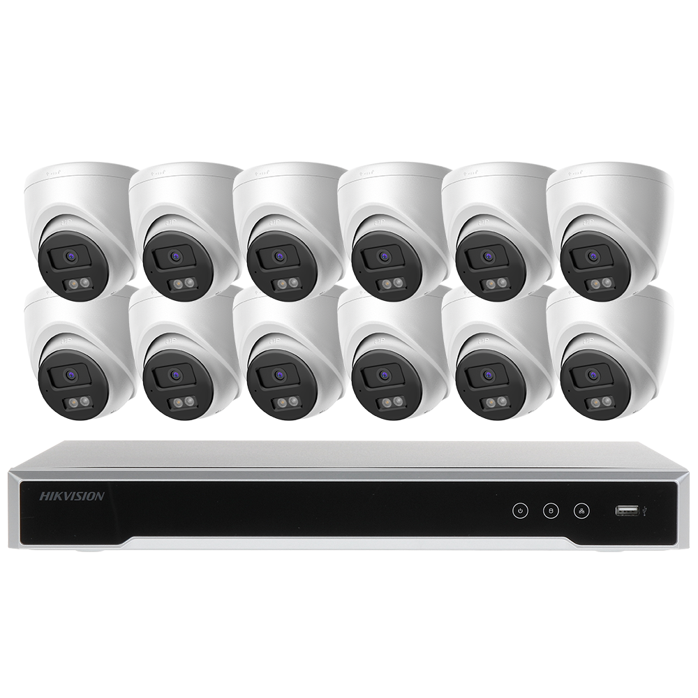 Hikvision 16ch POE Acusense NVR 4K IP Security Camera System Surveillance DS-7616NI-Q2-16P with DS-2CD1383G2-LIUF Indoor Outdoor Turret 2.8MM People & Vehicle Detection