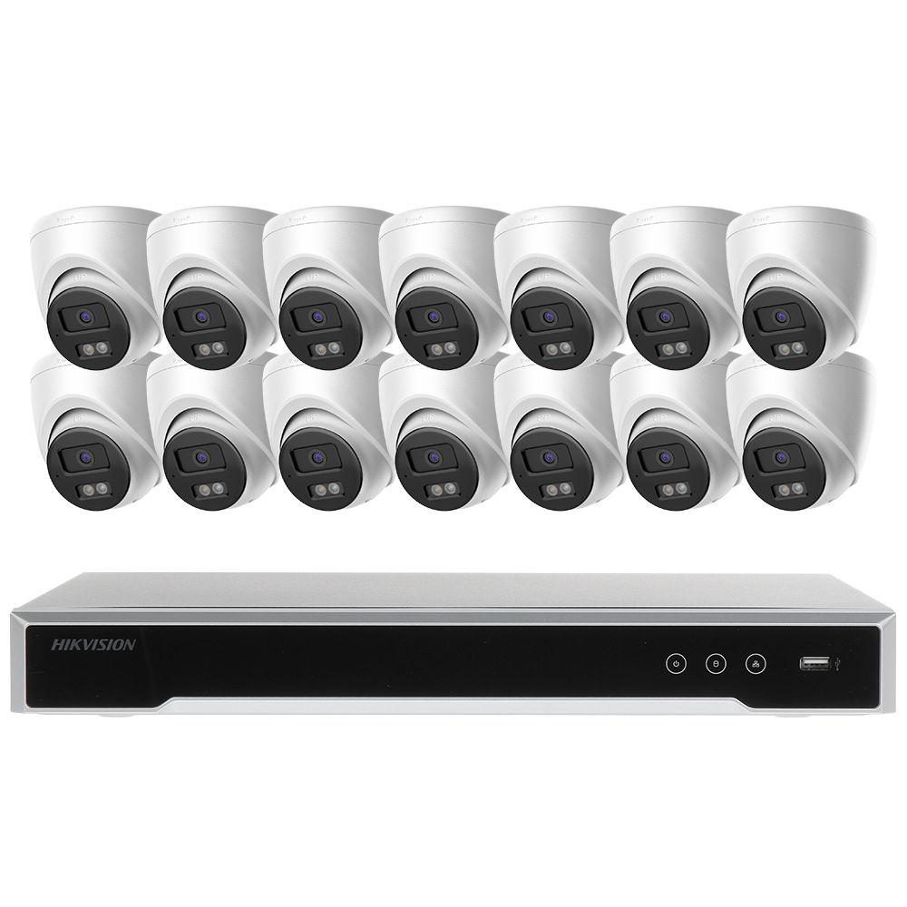 Hikvision 16ch POE Acusense NVR 4K IP Security Camera System Surveillance DS-7616NI-Q2-16P with DS-2CD1383G2-LIUF Indoor Outdoor Turret 2.8MM People & Vehicle Detection