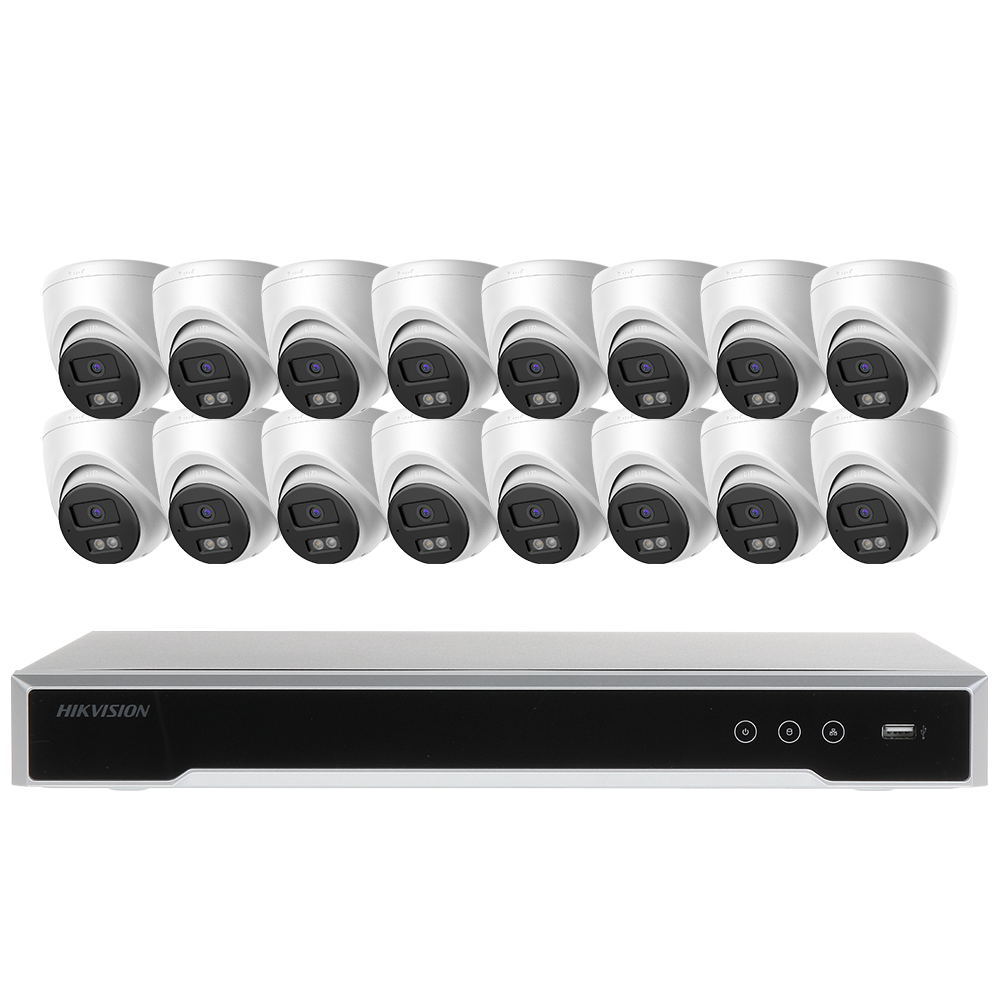 Hikvision 16ch POE Acusense NVR 4K IP Security Camera System Surveillance DS-7616NI-Q2-16P with DS-2CD1383G2-LIUF Indoor Outdoor Turret 2.8MM People & Vehicle Detection