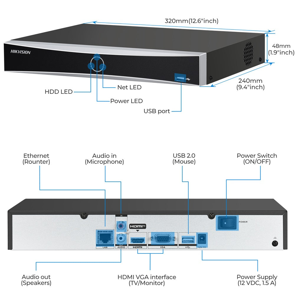 Hikvision DS-7616NXI-K1 16CH AcuSense 4K NVR Network Video Recorder (No Hard Drive), Human/Vehicle Detection, 160Mbps Bandwidth, 12MP Decoding, H.265+, Plug & Play