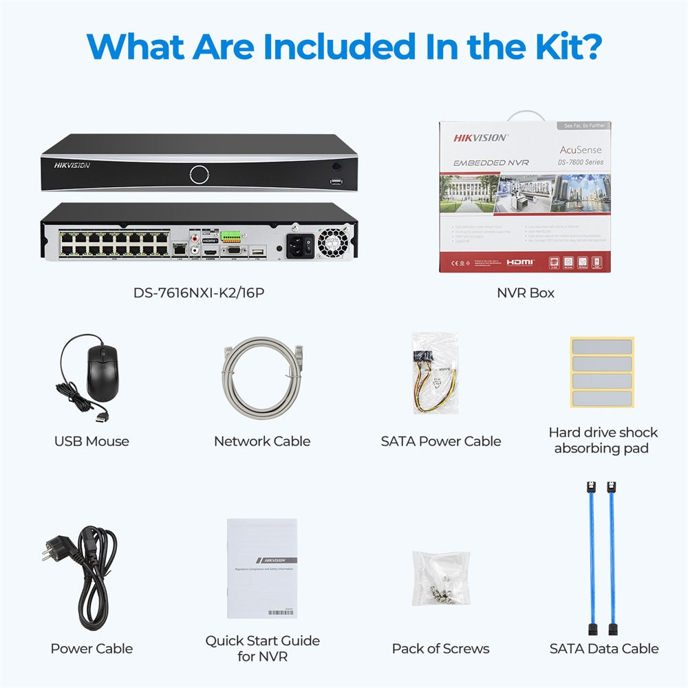 Hikvision DS-7616NXI-K2/16P 16CH PoE AcuSense 4K NVR Network Video Recorder (No Hard Drive), Human/Vehicle Detection, 160Mbps Bandwidth, 12MP Decoding, H.265+, Plug & Play