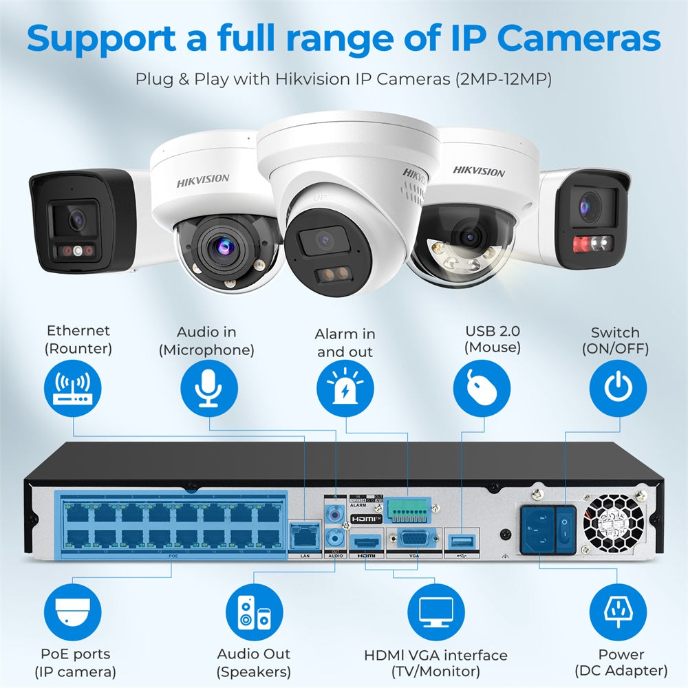 Hikvision DS-7616NXI-K2/16P 16CH PoE AcuSense 4K NVR Network Video Recorder (No Hard Drive), Human/Vehicle Detection, 160Mbps Bandwidth, 12MP Decoding, H.265+, Plug & Play