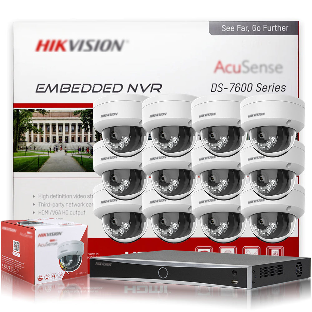 Hikvision 8MP 4K 16ch PoE Vandal-Proof Dome Security Camera System Smart Hybrid Light AI Human & Vehicle Detection IP67 IK10 Outdoor Surveillance Kit DS-2CD2183G2-LIS2U DS-7616NXI-K2/16P