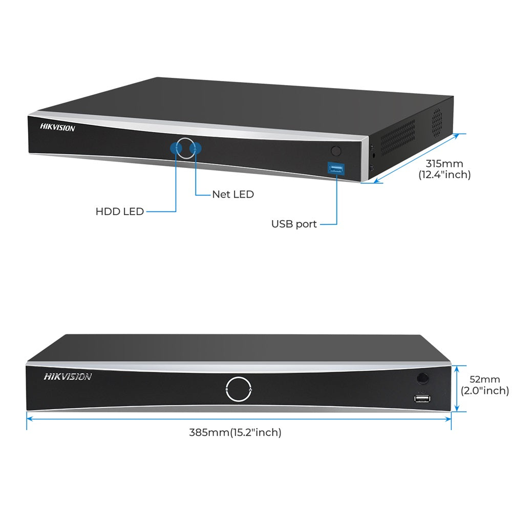 Hikvision DS-7616NXI-K2 16-ch Non POE AcuSense 4K NVR 160 Mbps HDMI & VGA 2 MP/8 MP/6 MP/5 MP/4 MP/3 MP/1080p (30 fps)
