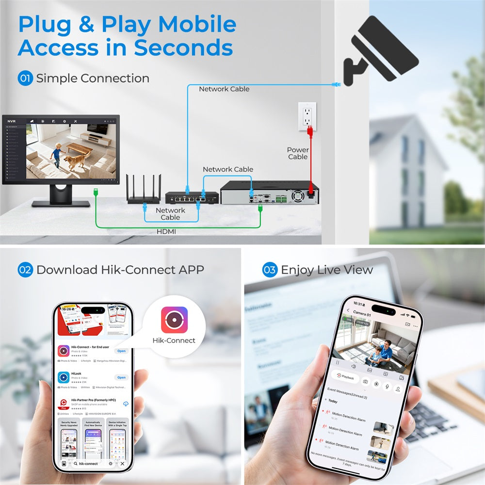 Hikvision 32 Channel 4K Non-PoE Port Security Camera System 8MP Outdoor Indoor Turret Dome 24/7 Surveillance 4SATA