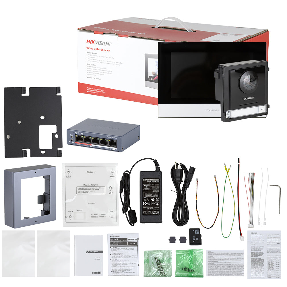 Hikvision DS-KIS602(B) Video Intercom KIT Doorbell Door Station HD Camera Support Unlock, Monitoring, Dual-Way Intercom for Villa Home Office Apartment
