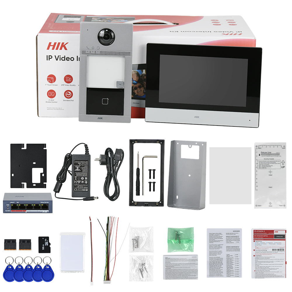 Hikvision DS-KIS604-S(C) Wireless IP video Doorbell intercom kit WiFi 7 Inch Monitor with Metal HD Door Camera (Wired Power) APP Remote 2-Way Audio, Unlock for Home Security System