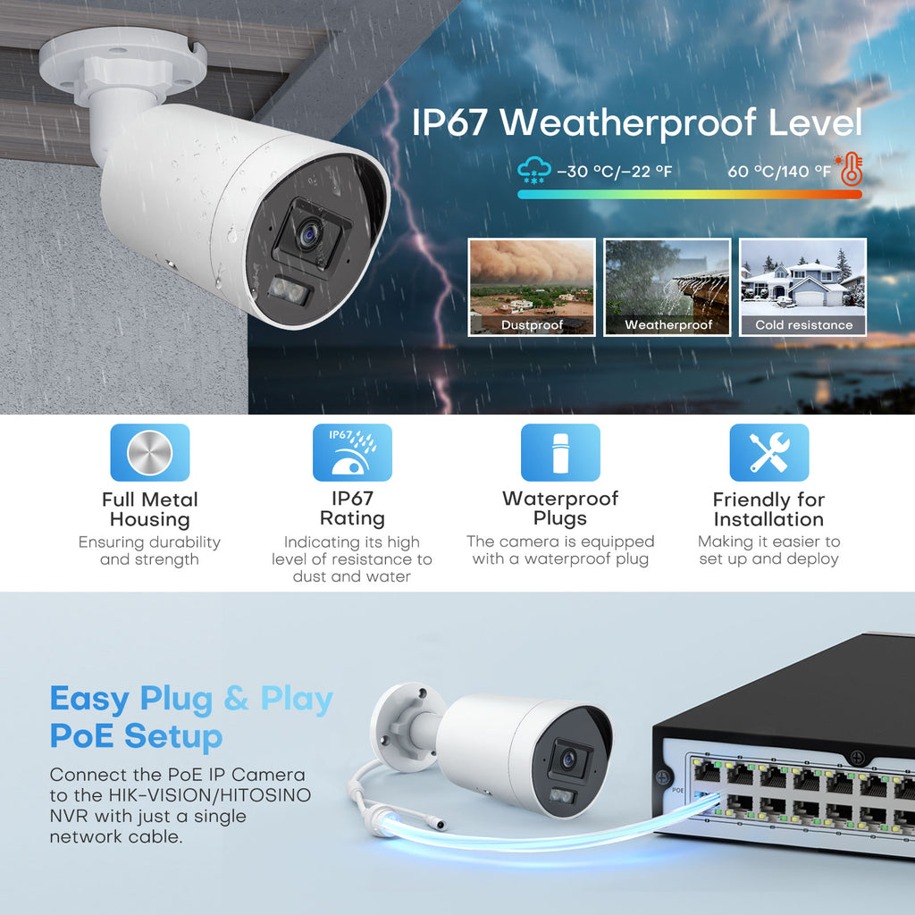 Hikvision Compatible 4MP Built-in 2-way Mic Acusense Smart Hybrid Light Fixed Bullet PoE IP Camera