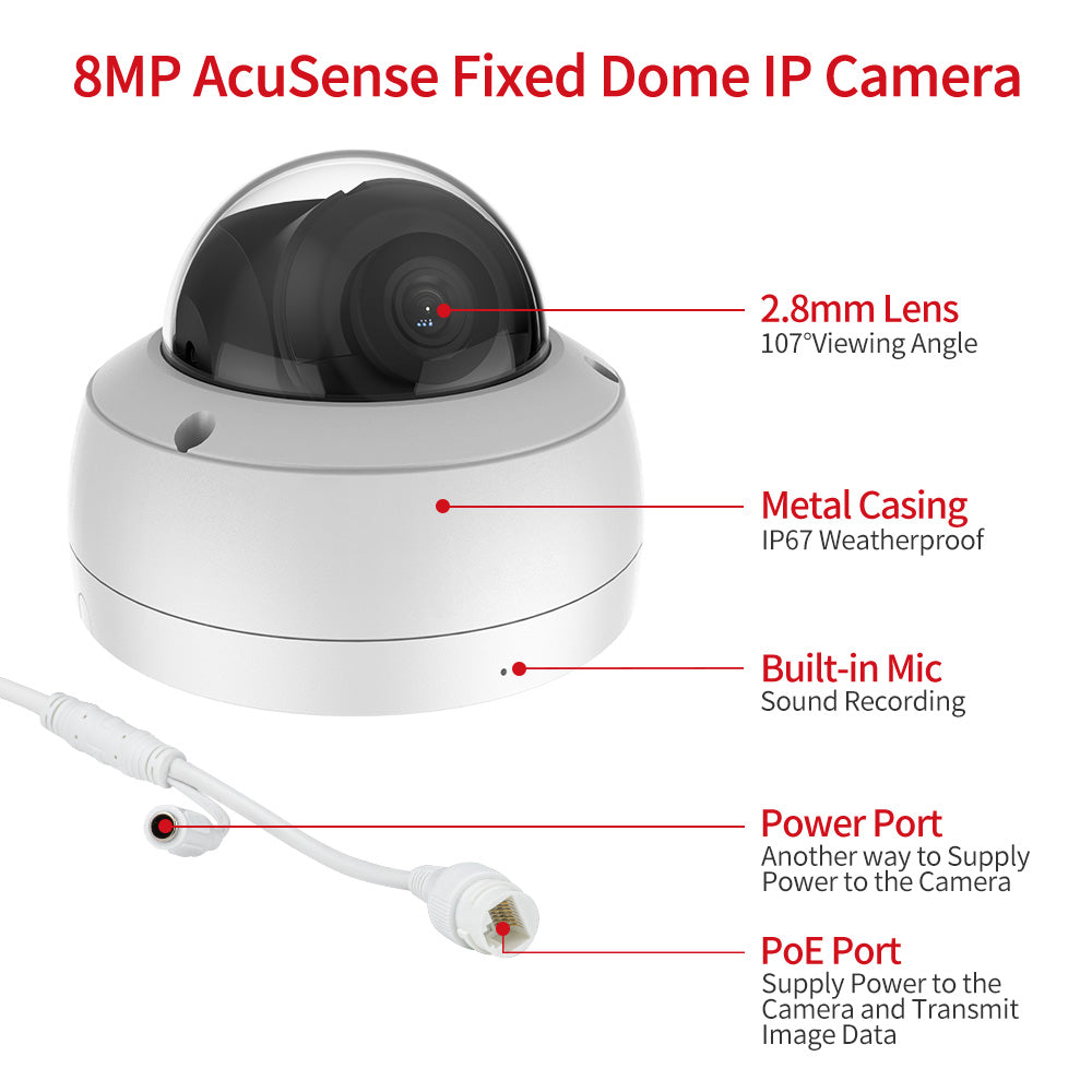 Hikvision Compatible 8MP 4K Built-in 2-way Mic Acusense Smart Hybrid Light POE IP Camera with Motion Detection