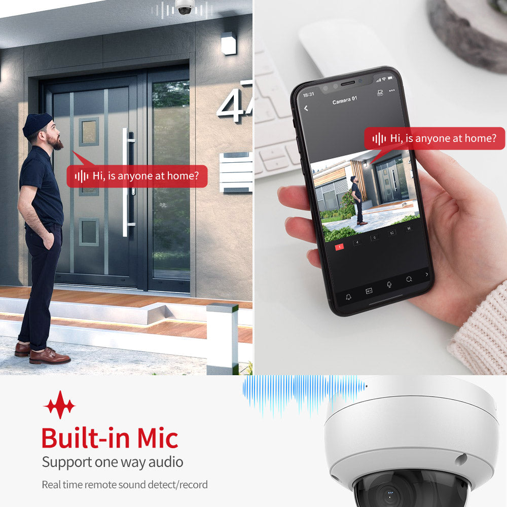 Hikvision Compatible 8MP 4K Built-in 2-way Mic Acusense Smart Hybrid Light POE IP Camera with Motion Detection