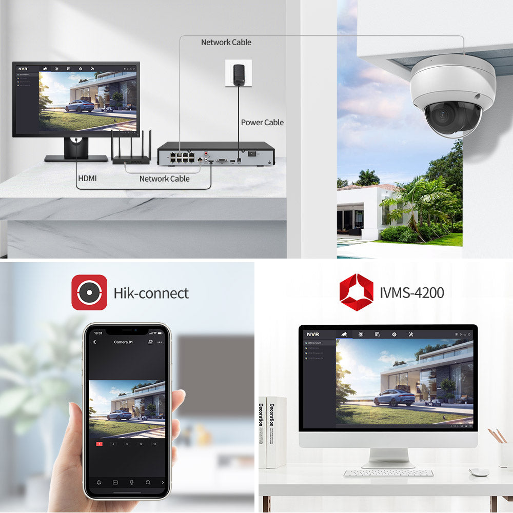 Hikvision Compatible 8MP Acusense Smart Hybrid Light Fixed Dome POE IP Camera with Motion Detection