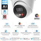 Hikvision Compatible 4MP Built-in 2-way Mic Acusense Smart Hybrid Light Fixed Turret POE IP Camera with Human and Vehicle Detection