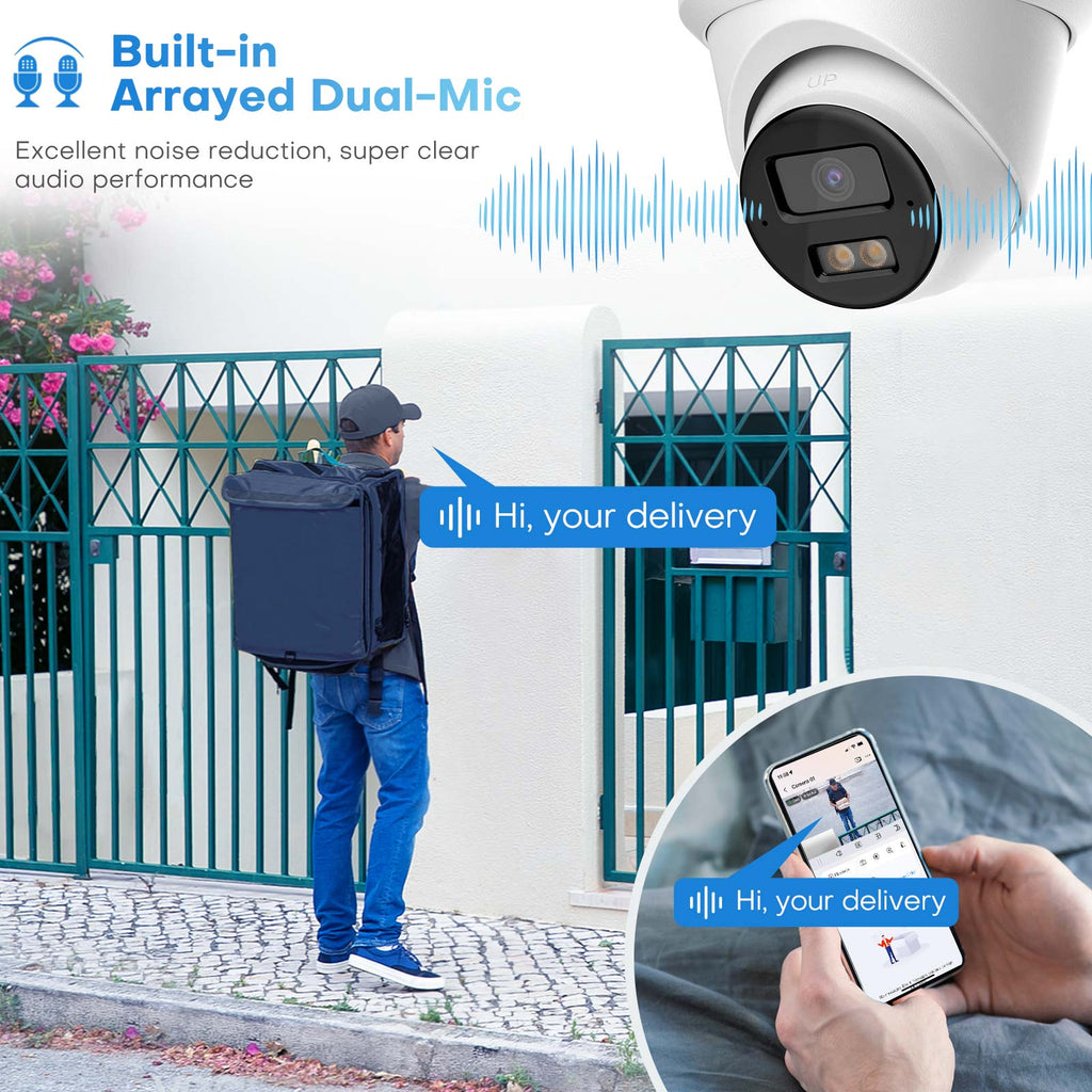 Hikvision Compatible 8MP Acusense Smart Hybrid Light Fixed Turret PoE IP Camera Built-in 2-way Mic and Motion Detection