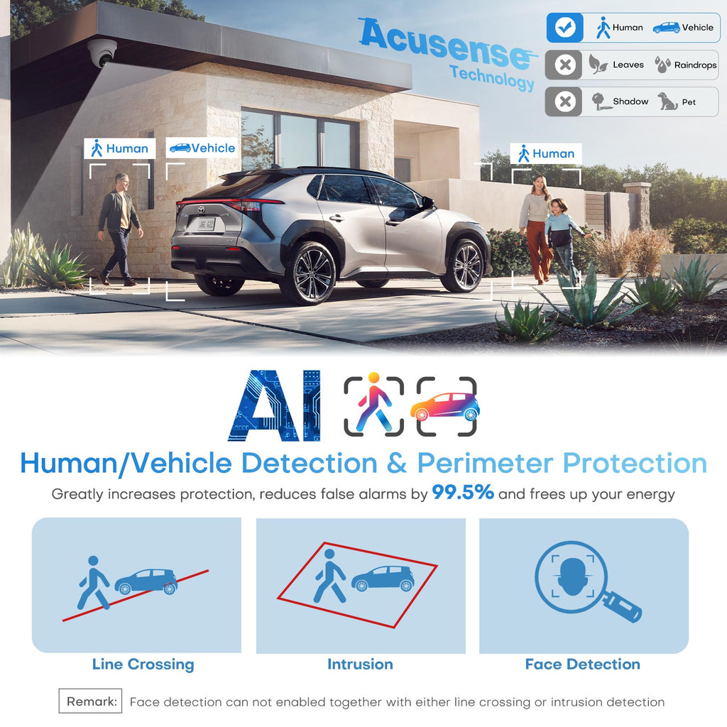 Hikvision Compatible 8MP Acusense Smart Hybrid Light Fixed Turret PoE IP Camera Built-in 2-way Mic and Motion Detection