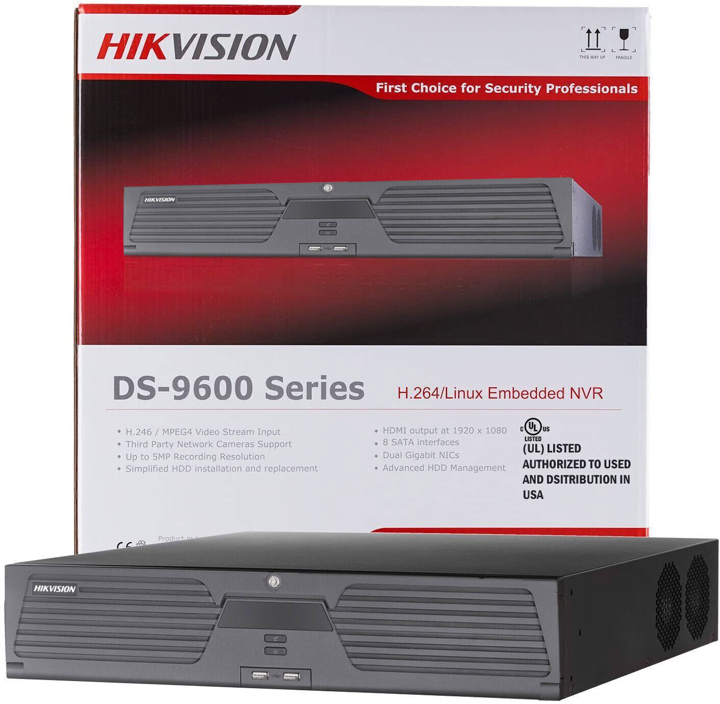 Hikvision 64CH 8K NVR DS-9664NI-M8 2HDMI 2VGA 32MP 8 SATA hot spare Max 400 Mbps
