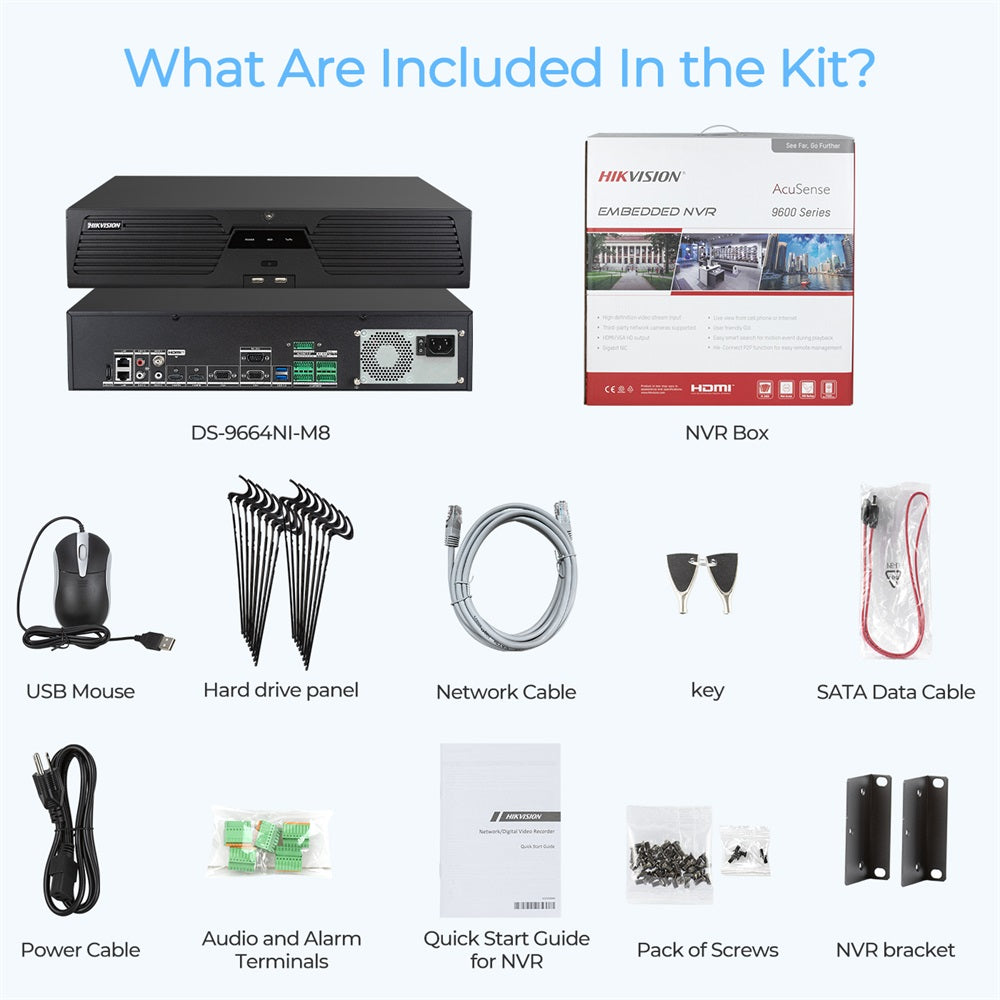 Hikvision 64CH 8K NVR DS-9664NI-M8 2HDMI 2VGA 32MP 8 SATA hot spare Max 400 Mbps