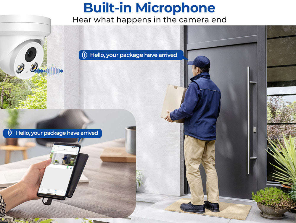 Hikvision Compatible 4MP Turret Bulit-in Mic POE IP Camera with Human and Vehicle Detection H.265+ WDR