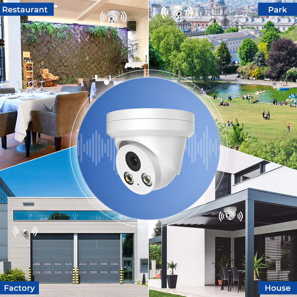 Hikvision Compatible 4MP Turret Bulit-in Mic POE IP Camera with Human and Vehicle Detection H.265+ WDR