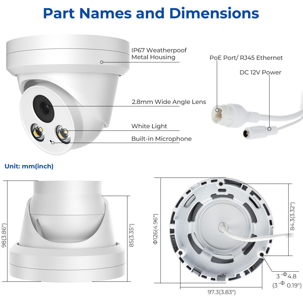 Hikvision Compatible 4MP Turret Bulit-in Mic POE IP Camera with Human and Vehicle Detection H.265+ WDR
