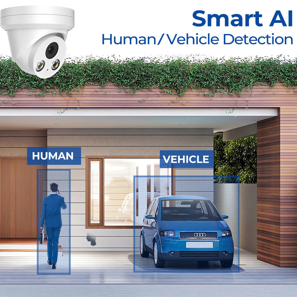 Hikvision Compatible 4MP Turret Bulit-in Mic POE IP Camera with Human and Vehicle Detection H.265+ WDR