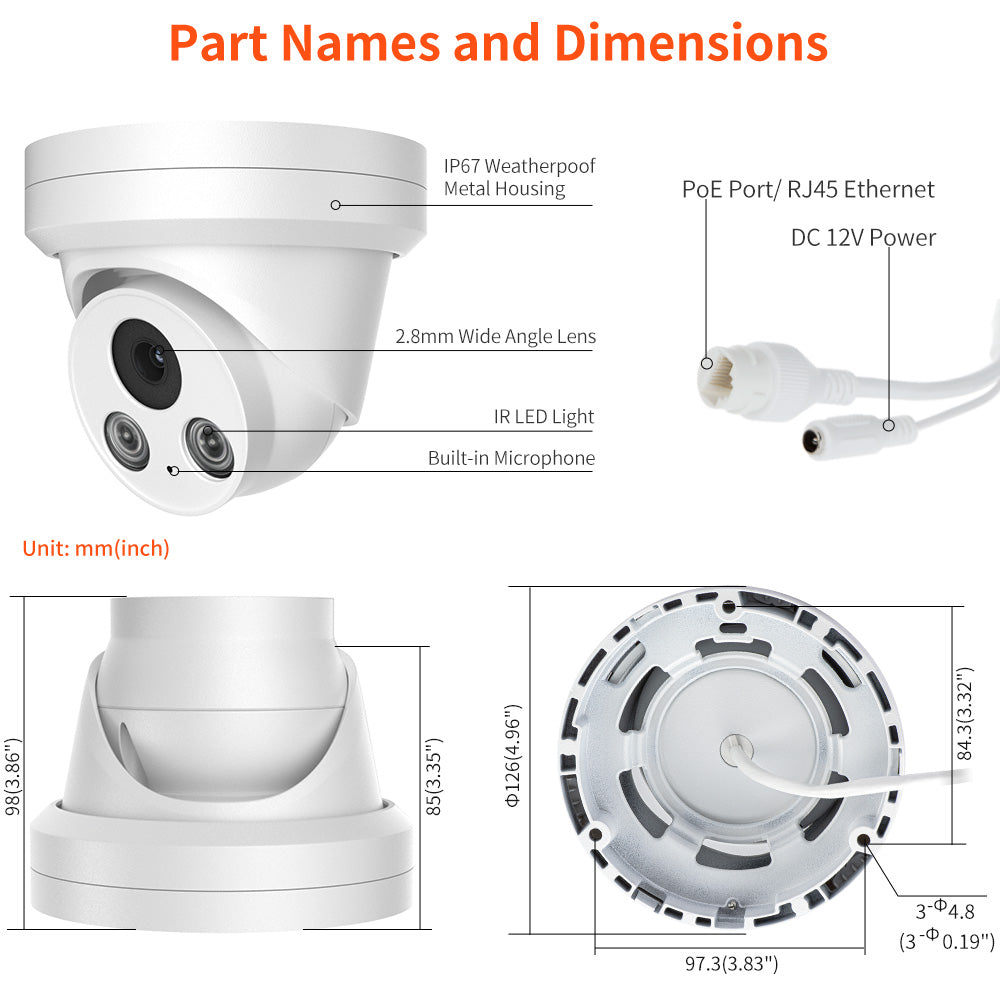 Hikvision Compatible 5MP Full-Color Built-in Mic Fixed Turret POE IP Camera 2.8mm with Motion Detection