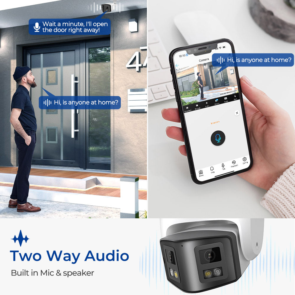 HIKVISION Compatible MIC & Speaker Panoramic 8MP IR PoE 4K 8MP IP Camera 2-Lens Color Night