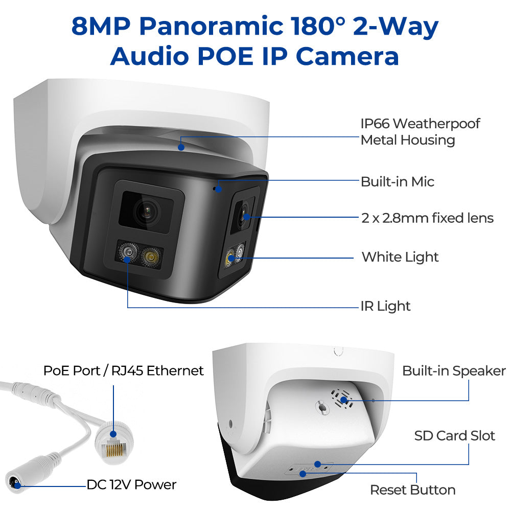 HIKVISION Compatible MIC & Speaker Panoramic 8MP IR PoE 4K 8MP IP Camera 2-Lens Color Night