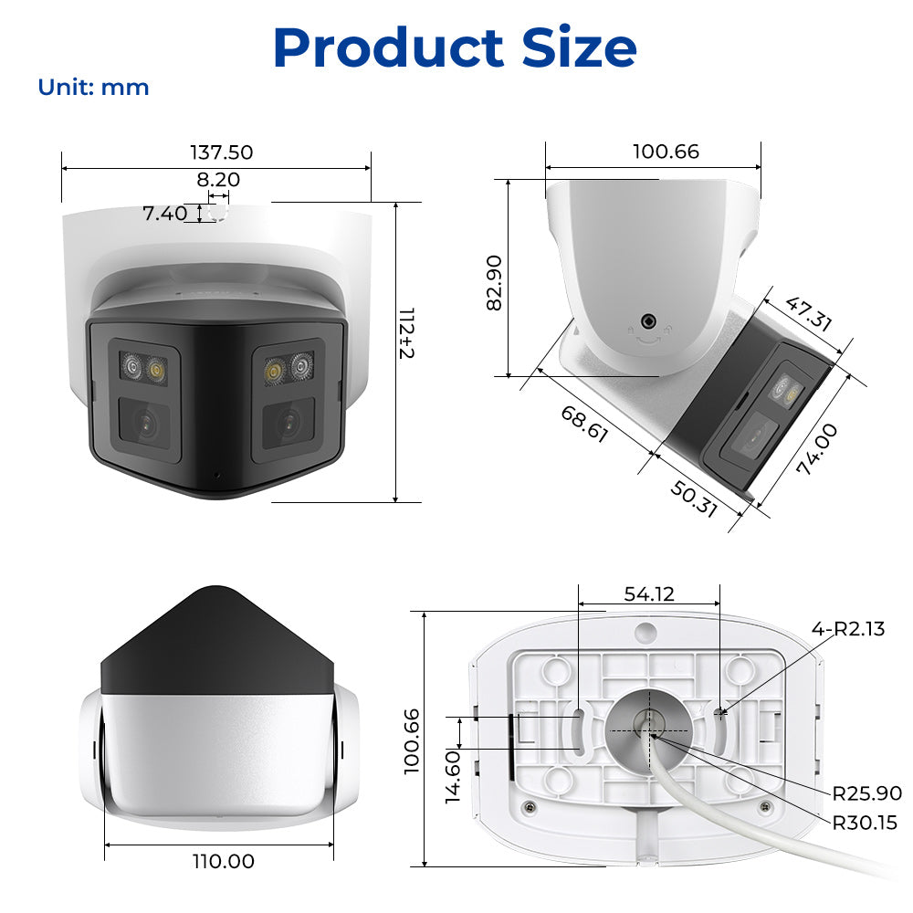 HIKVISION Compatible MIC & Speaker Panoramic 8MP IR PoE 4K 8MP IP Camera 2-Lens Color Night