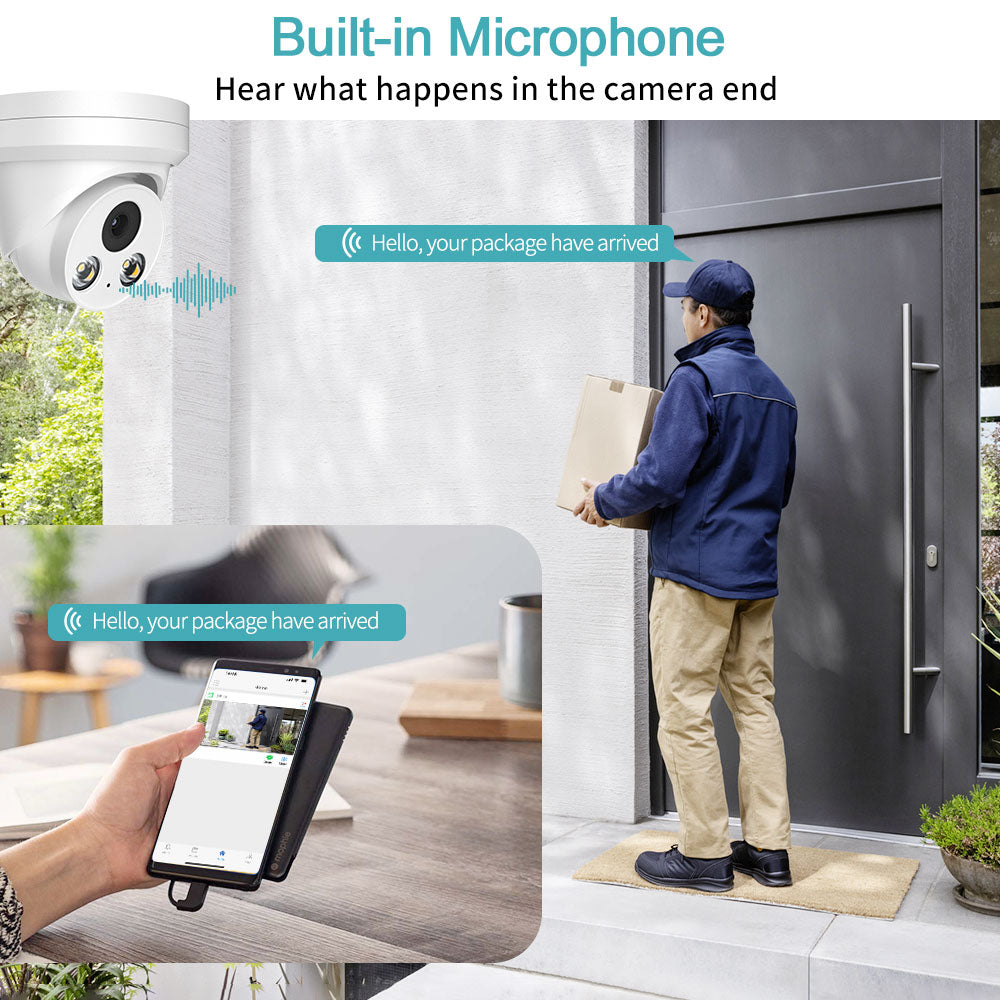 Hikvision Compatible 8MP Full-Color Turret Bulit-in Mic POE IP Camera H.265+ WDR