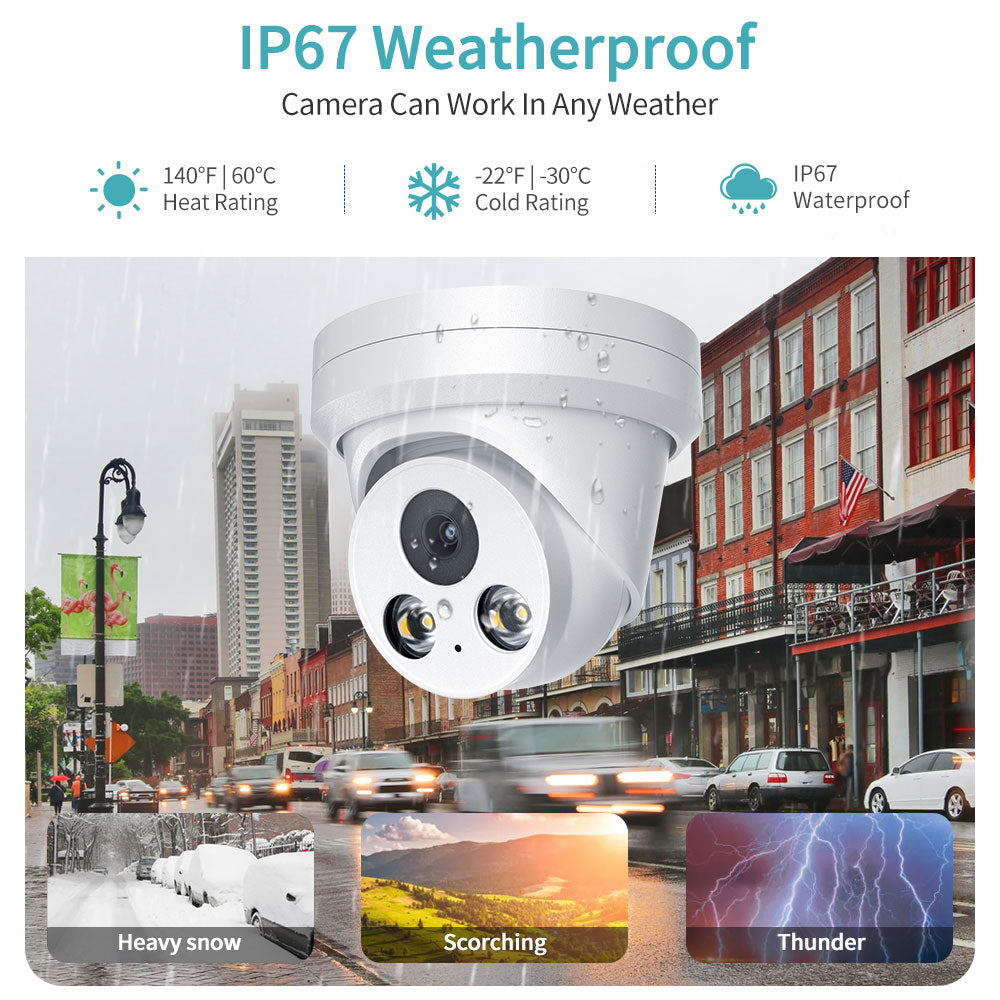 Hikvision Compatible 8MP Full-Color Turret Bulit-in Mic POE IP Camera H.265+ WDR