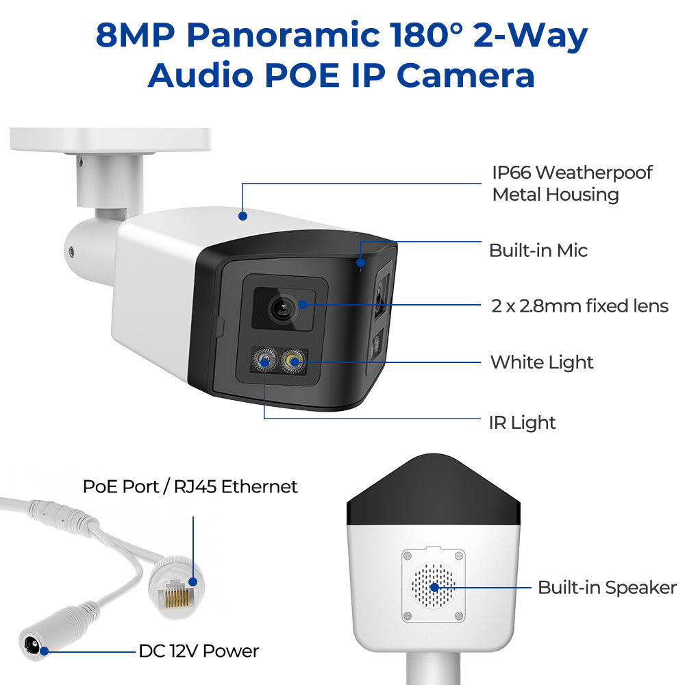 HIKVISION Compatible 8MP 2-Lens Panoramic Speaker+MIC 24/7 Color Night 4K IP Camera Bullet