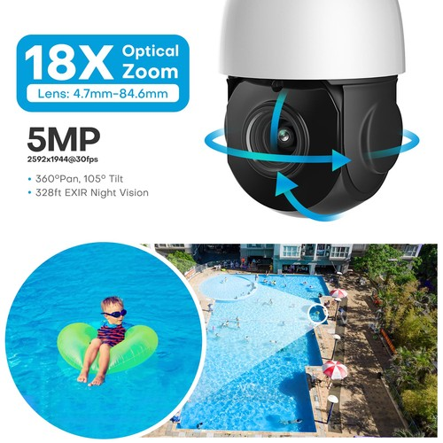 Hikvision Compatible 5MP PTZ 18X Zoom Speed Dome Security IP Camera Plug & Play
