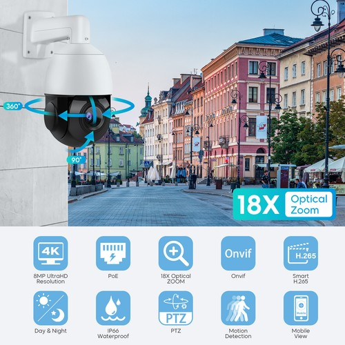 HIKvision Compatible 8MP 18X Zoom PoE IR PTZ IP Camera 4K Auto Smart Tracking 2 Way Audio