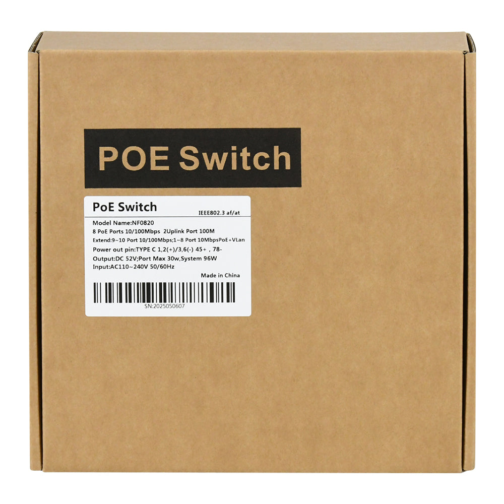 8 Port PoE Switch 2 Uplink Unmanaged 803.af/at for NVR & PoE IP Camera Plug & PLay