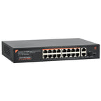 16 Port Gigabit PoE Switch 16 PoE+ Ports @300W, w/ 2 Uplink Gigabit Ports + 2 Combo SFP Slots Plug & Play Sturdy Metal Rack-mountable
