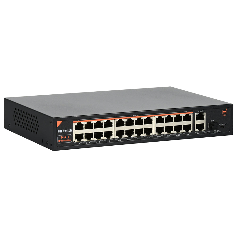 24 Port PoE Switch with 2 Gigabit Ethernet Uplink Port, Unmanaged 24 Port 802.3af/at 320W Rackmount Plug and Play