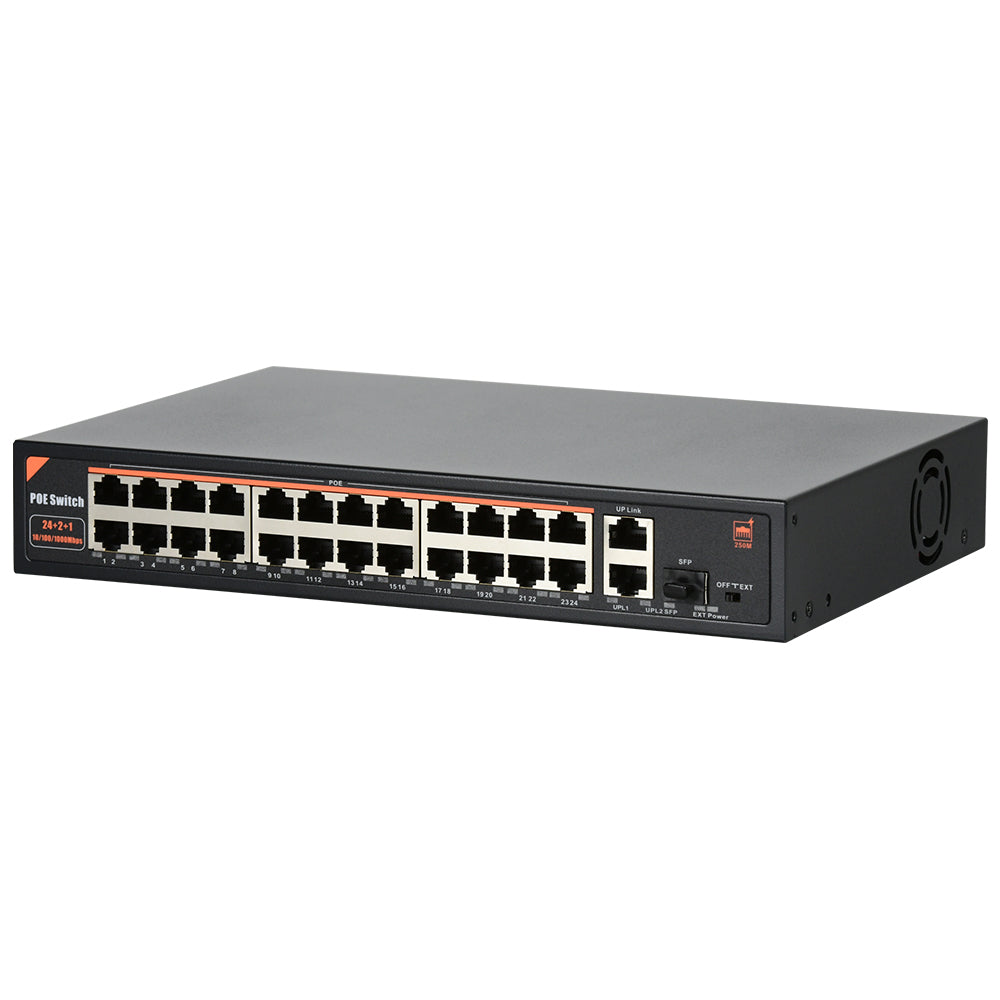 24 Port PoE Switch with 2 Gigabit Ethernet Uplink Port, Unmanaged 24 Port 802.3af/at 320W Rackmount Plug and Play