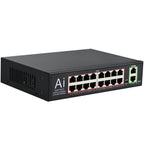 16 Port PoE+Switch w/2 Gigabit Uplink Ethernet Ports Unmanaged 200W 803.af/at for None POE Ports NVR