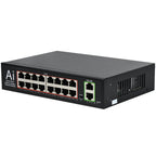 16 Port PoE+Switch w/2 Gigabit Uplink Ethernet Ports Unmanaged 200W 803.af/at for None POE Ports NVR