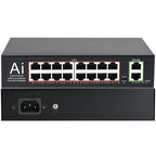 16 Port PoE+Switch w/2 Gigabit Uplink Ethernet Ports Unmanaged 200W 803.af/at for None POE Ports NVR